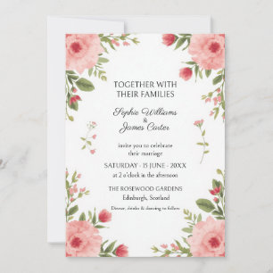 Coral Pink Garden Wedding Invitation