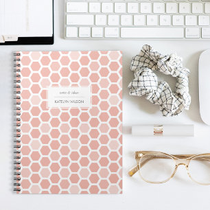 Coral Pink Geo Hexagon Pattern Spiral Notebook