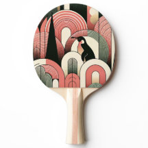 Coral Pink Geometric Abstract Art Deco Penguin