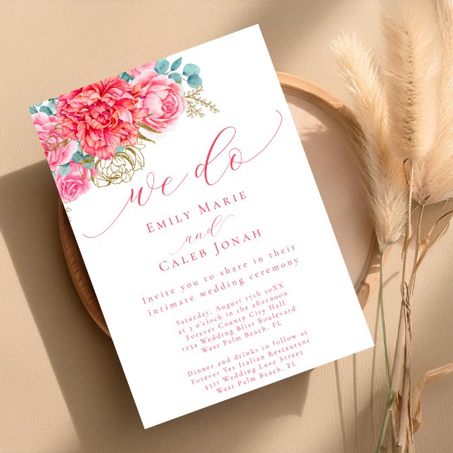 Coral Pink Gold Floral Intimate Courthouse Wedding Invitation (Creator Uploaded)