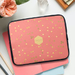 Coral Pink Gold Foil Confetti Sprinkles Monogram Laptop Sleeve<br><div class="desc">Add your initials to this pretty coral pink coloured laptop sleeve with faux gold foil sprinkles</div>