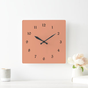 Coral-pink golden color square wall clock