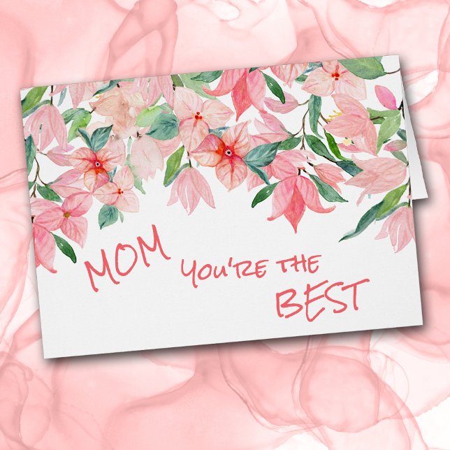 Coral Pink Green Floral Border Mother's Day Card (Creator Uploaded)
