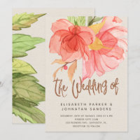 Coral pink green summer watercolor floral wedding