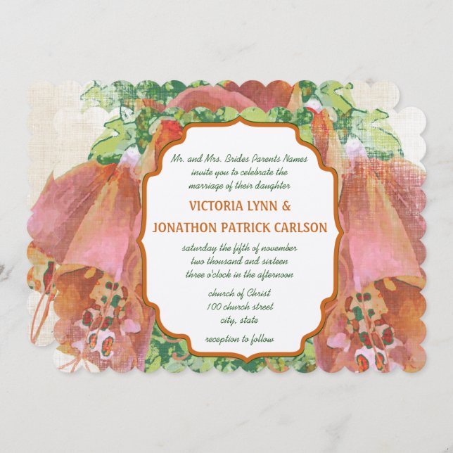 Coral Pink Green Wedding Typography Wedding Invitation (Front/Back)