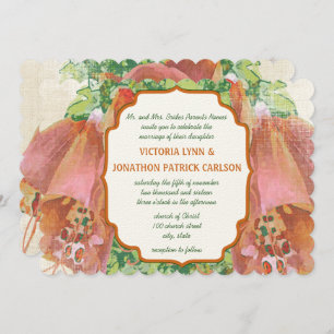 Coral Pink Green Wedding Typography Wedding Invitation
