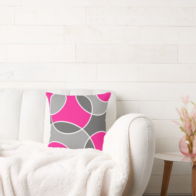 Coral Pink Grey Abstract Circles Throw Pillow (Couch)
