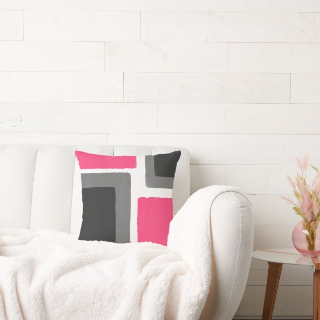 Coral Pink Grey Black Minimalist Colour Block Cushion (Couch)