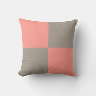 Coral Pink Grey Chequered Pattern Cushion