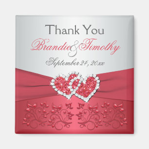 Coral Pink, Grey Floral Wedding Favour Magnet