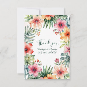 Coral Pink Hawaii Floral Tropical Wedding Thank You Card