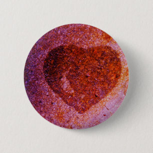 coral pink heart 6 cm round badge
