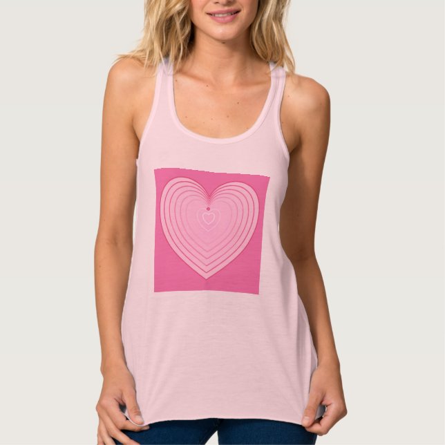 Coral pink heart, deeper pink background singlet (Front)