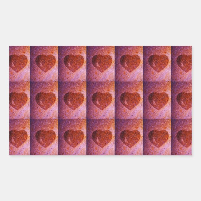coral pink heart rectangular sticker (Front)