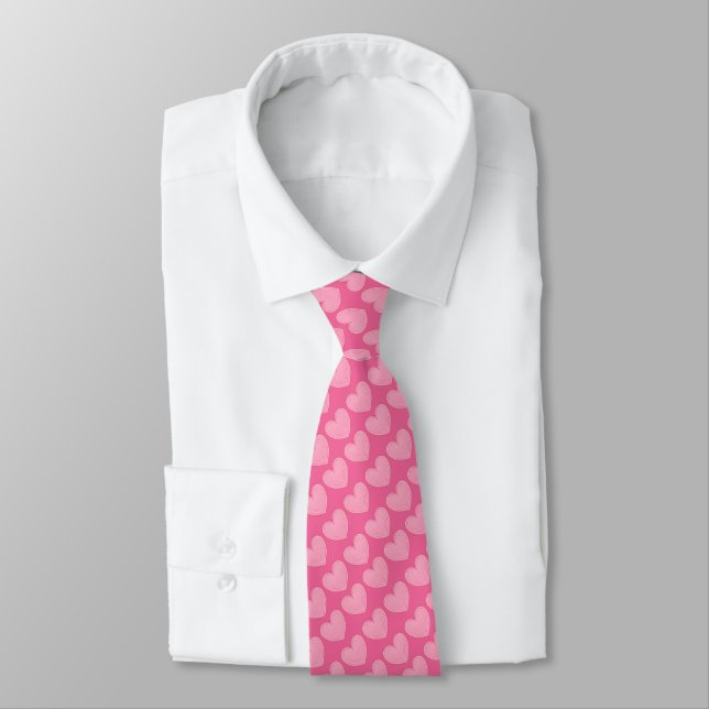 Coral pink hearts, deeper pink background tie (Tied)