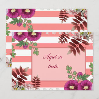 Coral pink invitation with lines and butterflies