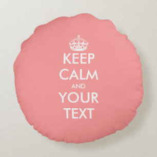 Coral pink keep calm carry on round throw pillow