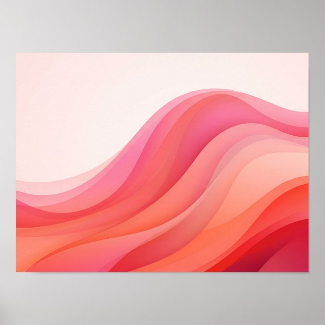 Coral Pink Layered Gradient Waves Poster (Front)