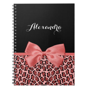 Coral Pink Leopard Bow Notebook
