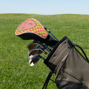 Coral Pink & Lime Green Chequered Monogram Golf Head Cover