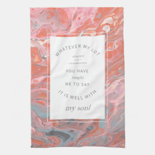 Coral Pink Marble Christian Hymn Kitchen Towel