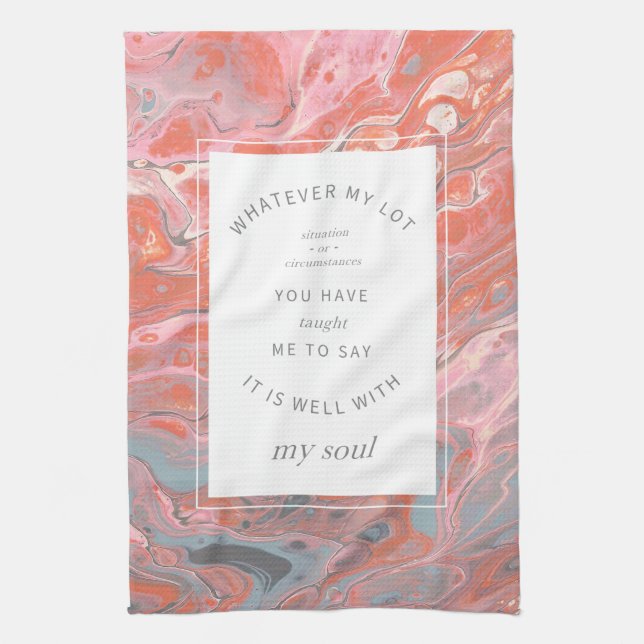 Coral Pink Marble Christian Hymn Kitchen Towel (Vertical)