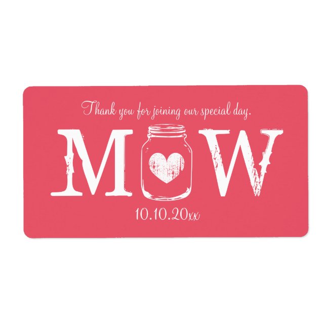 Coral pink mason jar wedding water bottle labels (Front)