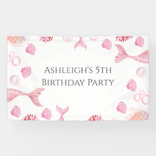 Coral Pink Mermaid Themed Birthday Party  Banner