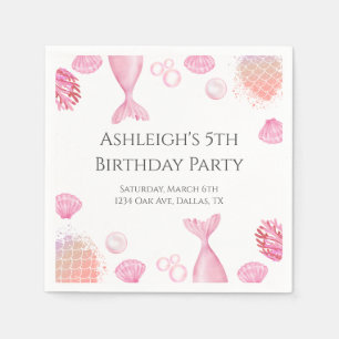 Coral Pink Mermaid Themed Birthday Party Napkin