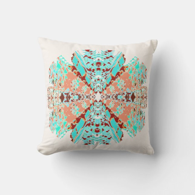 Coral Pink Mint Shades Mandala on Off-white Design Cushion (Front)