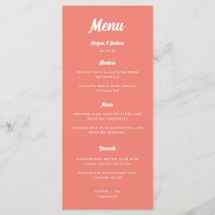 Coral Pink Modern Script Wedding Menu