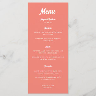 Coral Pink Modern Script Wedding Menu