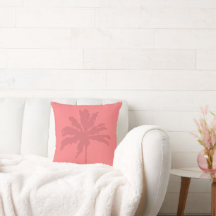 Coral Pink Modern Tropical Palm Tree Summer Cushion