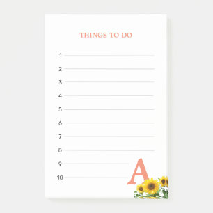 Coral Pink Monogram & Sunflowers Things To Do Post-it Notes