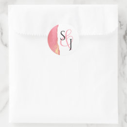 Coral Pink Monogrammed Wedding Favour Stickers