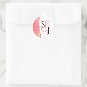 Coral Pink Monogrammed Wedding Favour Stickers