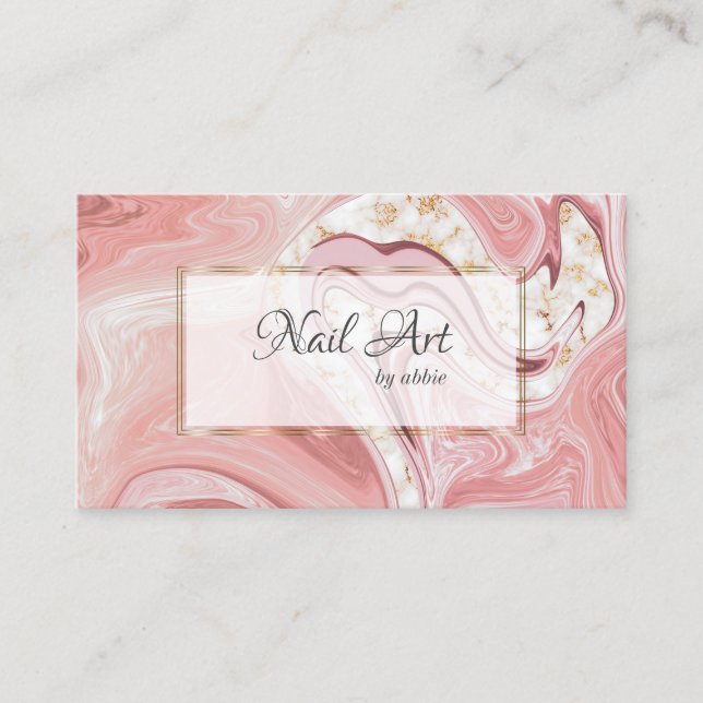 Coral Pink Nail Artist Agate Swirls Business Card (Front)
