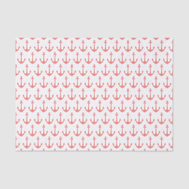 Coral Pink Nautical Anchor Pattern Tissue Paper (Front)