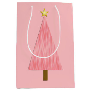 Coral Pink Ombre modern Christmas tree Medium Gift Bag