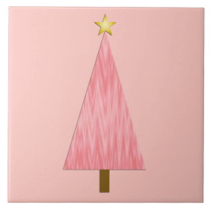 Coral Pink Ombre modern Christmas tree Tile