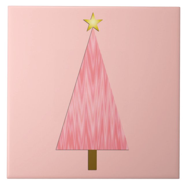 Coral Pink Ombre modern Christmas tree Tile (Front)