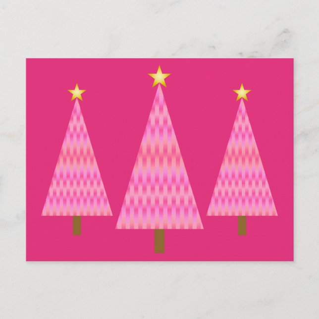 Coral Pink Ombre modern Christmas trees Holiday Postcard (Front)