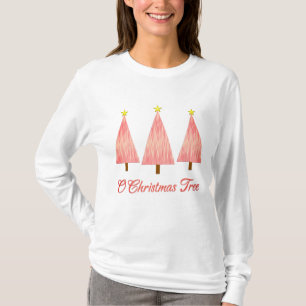 Coral Pink Ombre Pattern Modern Christmas Trees T-Shirt