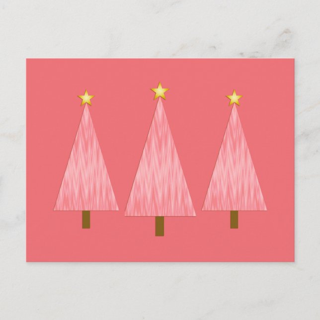 Coral Pink Ombre Retro Modern Christmas Trees Holiday Postcard (Front)