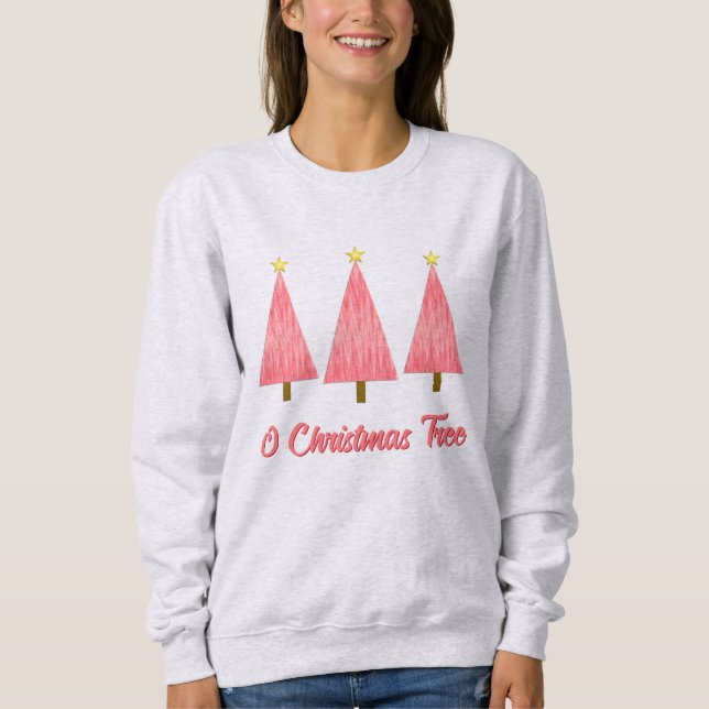 Coral Pink Ombre Retro Modern Christmas Trees Sweatshirt (Front)