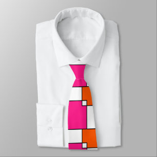 Coral Pink Orange White Squares Tie