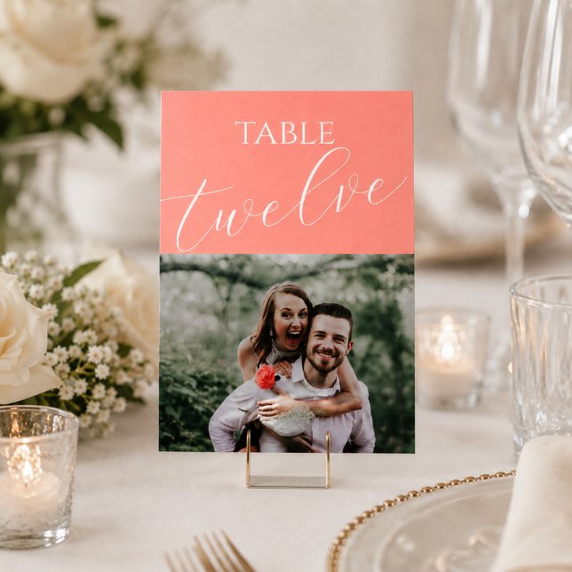 Coral Pink Photo Wedding Table Number (Creator Uploaded)