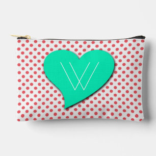 Coral Pink Polka Dots-Monogram by Shirley Taylor Accessory Pouch