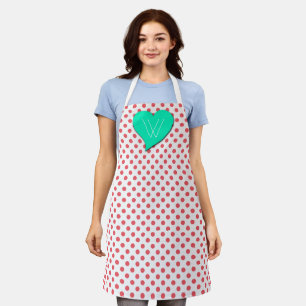 Coral Pink Polka Dots-Monogram by Shirley Taylor Apron