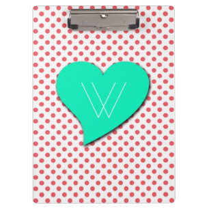 Coral Pink Polka Dots-Monogram by Shirley Taylor Clipboard